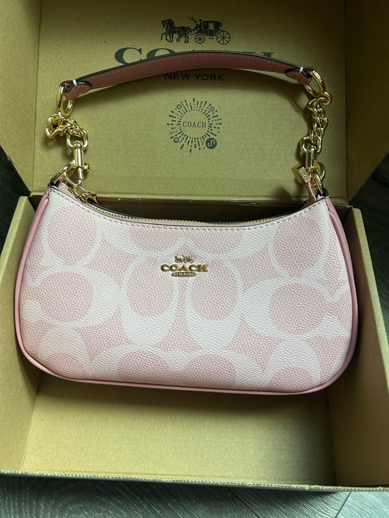 Coach Handbags - Coach Pink Signature Mini Shoulder Bag with Gold Hardware
